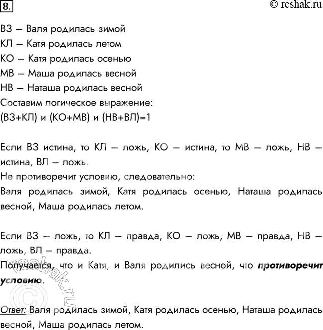 Изображение 8. Ребята знали, что у четырёх подруг — Маши, Кати, Вали иНаташи — дни рождения приходятся на разнос время года,но не могли точно вспомнить, у кого на какое....