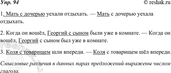 Изображение 94. С помощью каких языковых средств выражены смысловые различия в данных парах предложений? В каких предложениях подлежащее выражено синтаксически неделимым...